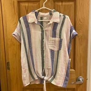 Striped Tie Front T-Shirt